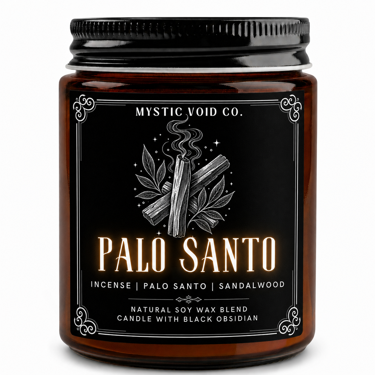 amber candle jar front label focused