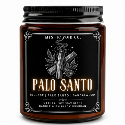 amber candle jar front label focused