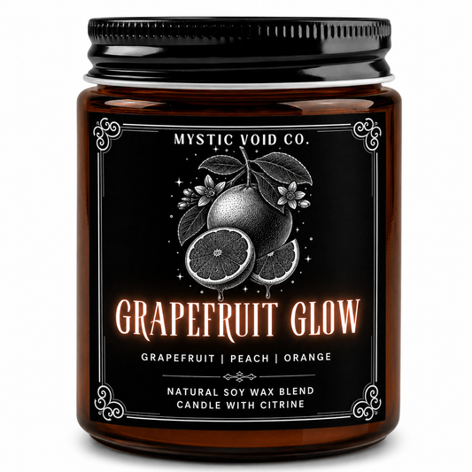 amber candle jar front label focused