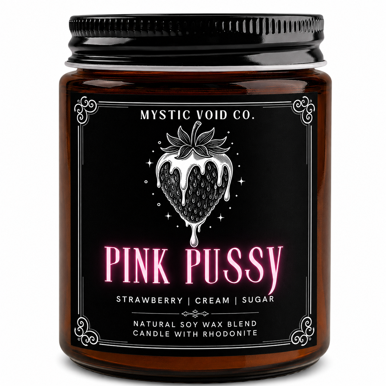 amber candle jar front label focused