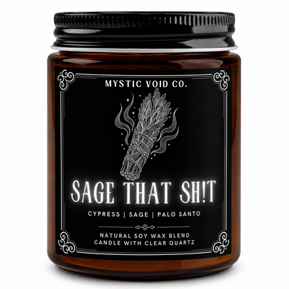 amber candle jar front label focused