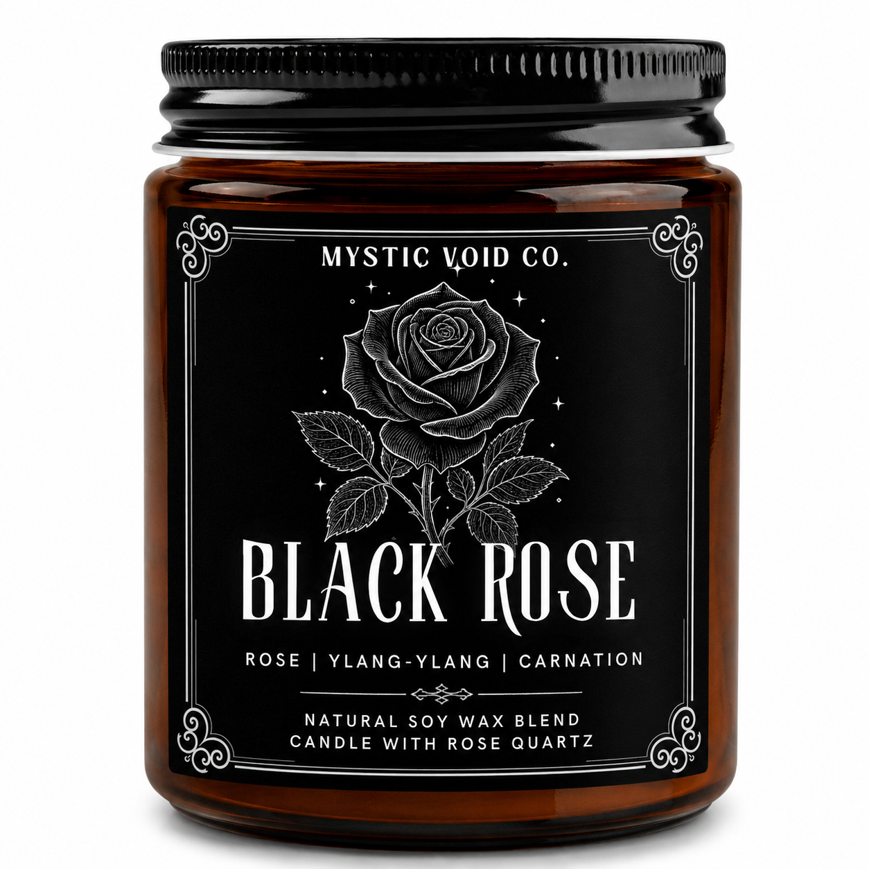 amber candle jar front label focused