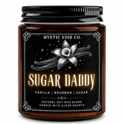 amber candle jar front label focused