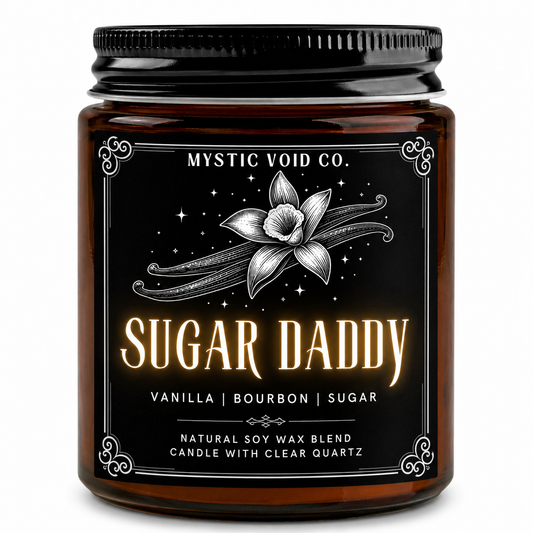 amber candle jar front label focused
