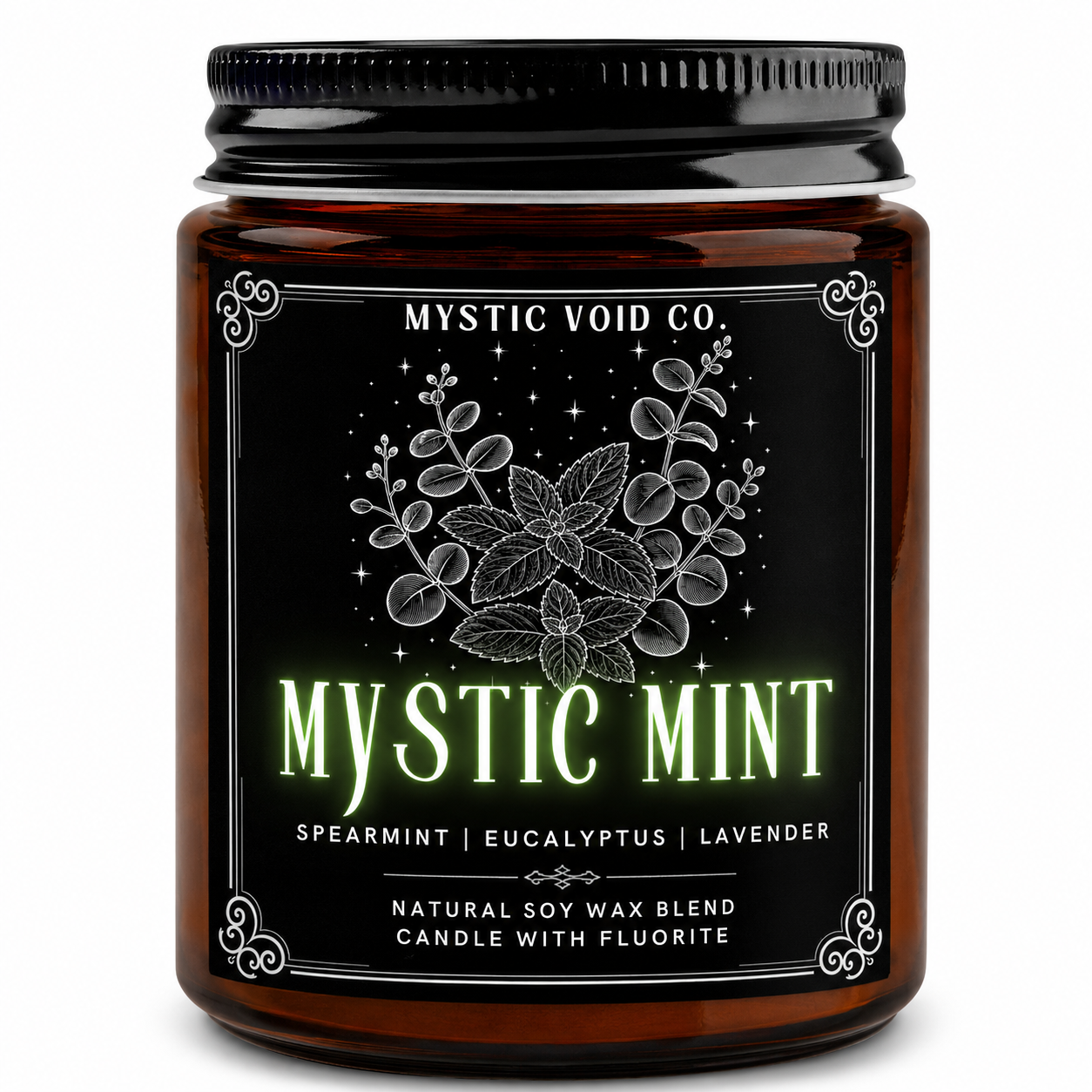 amber candle jar front label focused