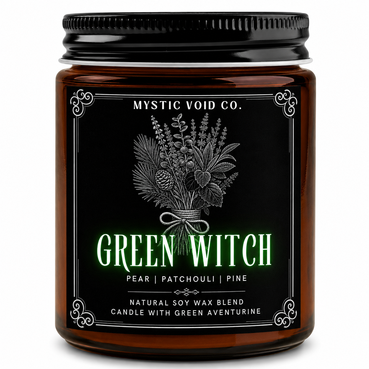 amber candle jar front label focused