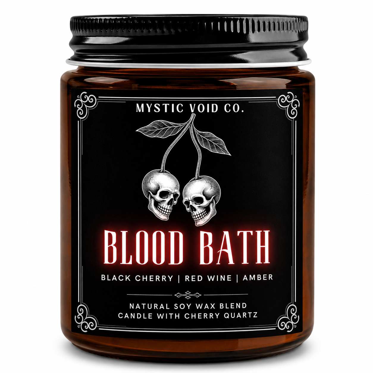 amber candle jar front label focused